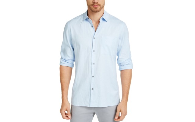  Mens Solid Linen Shirt Cielo