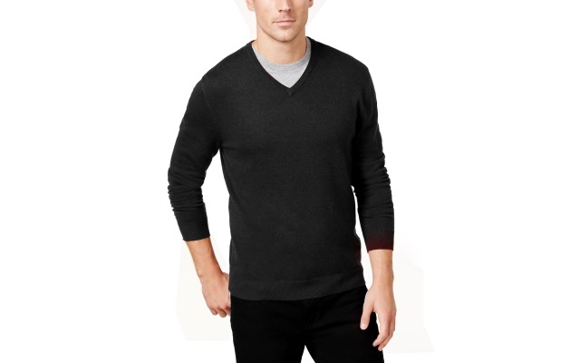  Men’s Solid V-Neck Cotton Sweater (Black, XL)