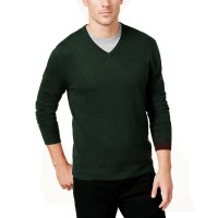 Alfani Men’s Solid V-Neck Cotton Sweater (Green, XL)