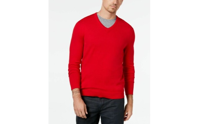  Men&#8217;s Solid V-Neck Cotton Sweater, Jester Red, XX-Large