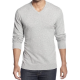  Men's Solid V-Neck Cotton Sweater, Light Grey, Large