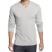  Men's Solid V-Neck Cotton Sweater, Light Grey, Medium