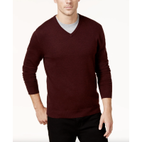 Alfani Men’s Solid V-Neck Cotton Sweater(Wine, XL)