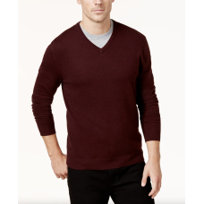 Alfani Men’s Solid V-Neck Cotton Sweater(Wine, XL)