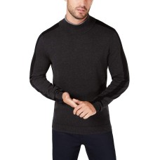 Alfani Mens Sweater Large Sleeve-Stripe Ribbed Knit Turtleneck (Gray, Large)