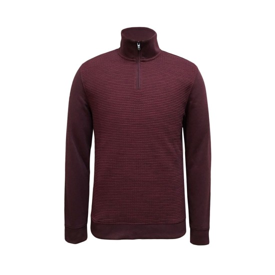  Men’s Textured Colorblocked Quarter-Zip Sweater (Wine, Medium)