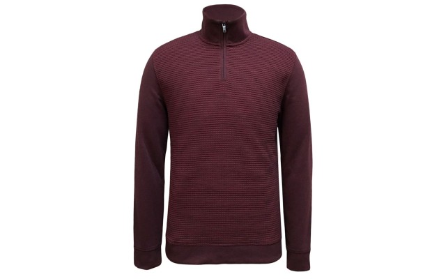 Men’s Textured Colorblocked Quarter-Zip Sweater (Wine, Medium)