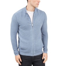 Alfani Men’s Textured Zip-Front Cardigan (Blue Stone, 2XL)