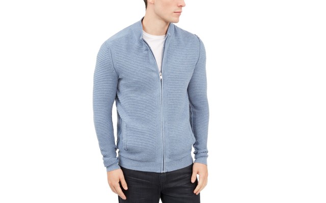  Men’s Textured Zip-Front Cardigan (Blue Stone, 2XL)