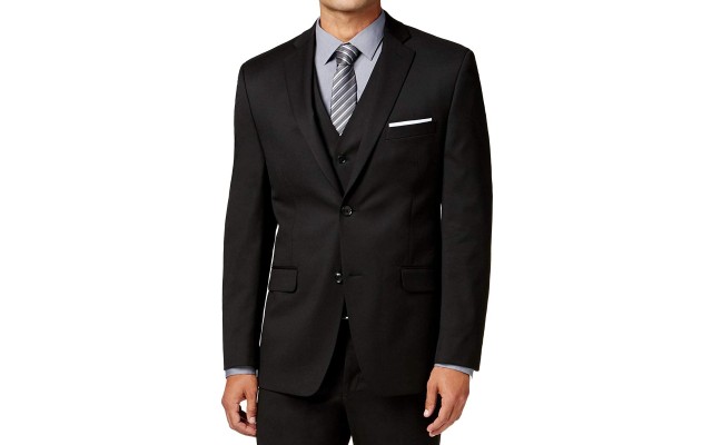  Mens Traveler Woven Notch Lapel Two-Button Suit Jacket, Black, 42 T