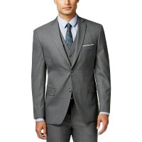 Alfani Mens Traveler Woven Notch Lapel Two-Button Suit Jacket, Gray, 40 T