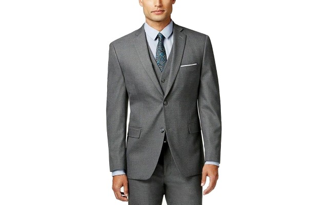  Mens Traveler Woven Notch Lapel Two-Button Suit Jacket, Gray, 40 T