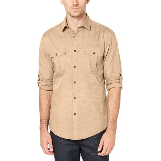  Men's Warren Long Sleeve Shirts, Beige, Large