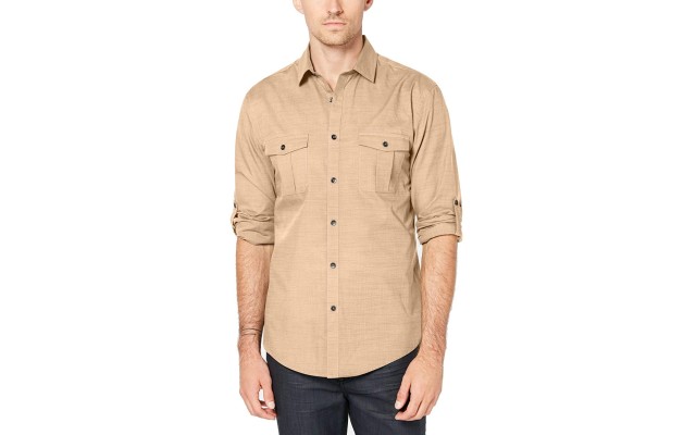  Men's Warren Long Sleeve Shirts, Beige, Small