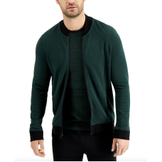 Alfani Men’s Zip-Front Sweater Jacket (Dark Green, S)