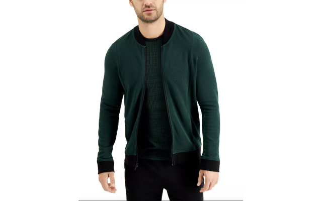  Men's Zip-Front Sweater Jacket, Dark Green, X-Large