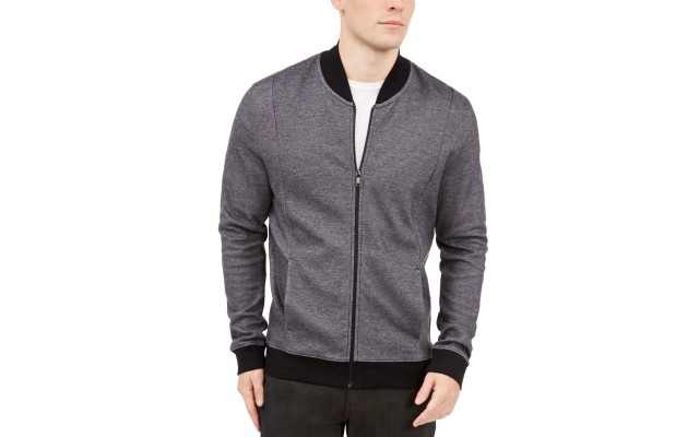  Mens Zip-front Sweater Jacket (Deep Black Combo, L)