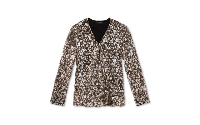  Metallic Abstract-print Top Golden Floral (Gray, Medium)
