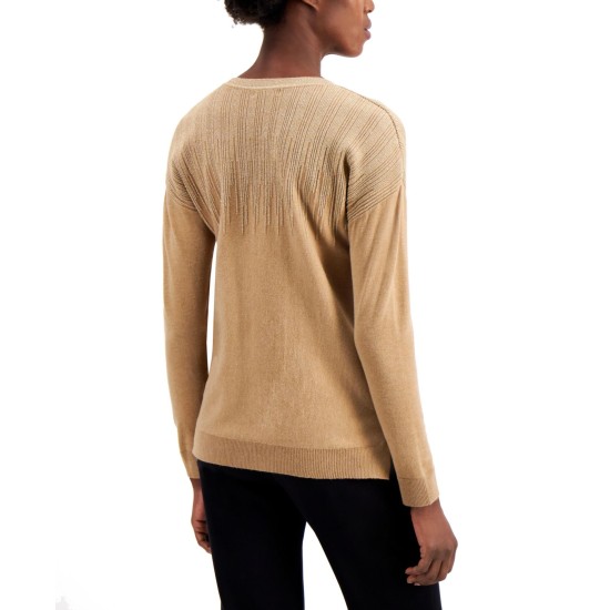  Metallic-Detail Vented-Hem Sweater, in Regular & Petite, Brown, Small