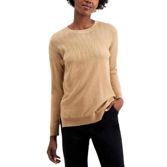  Metallic-Detail Vented-Hem Sweater, in Regular & Petite, Brown, X-Large