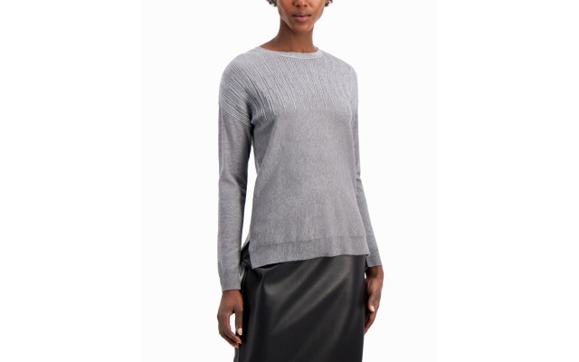  Metallic-Detail Vented-Hem Sweater, in Regular & Petite, Gray, Small