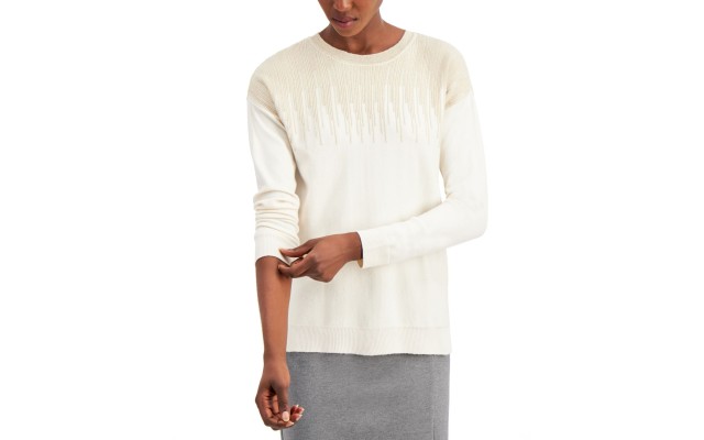  Metallic-Detail Vented-Hem Sweater, in Regular & Petite, White, Small