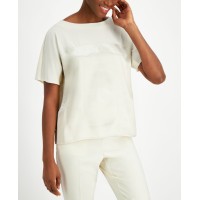 Alfani Metallic Panel Top Elevated Taupe Blouse, White, X-Large