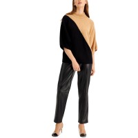 Alfani Mixed-Media Dolman-Sleeve Sweater, Beige, Medium