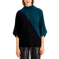 Alfani Mixed-Media Dolman-Sleeve Sweater, Blue, Medium