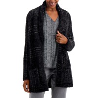 Alfani Plaid  Open Front Fashion Cardigan (Black, Medium)