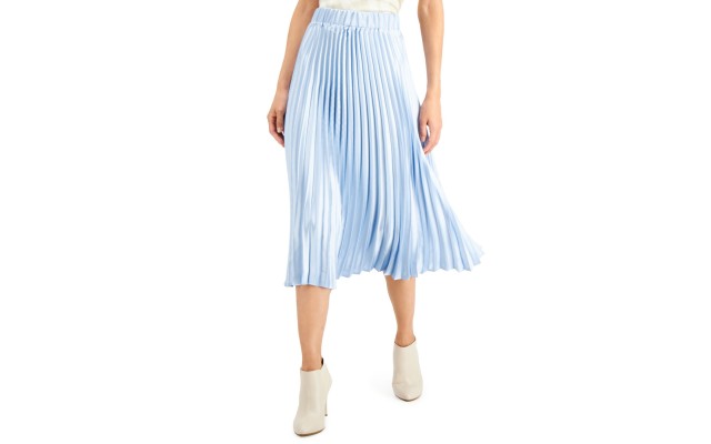  Pleated Midi Skirt (Blue, X-Large)