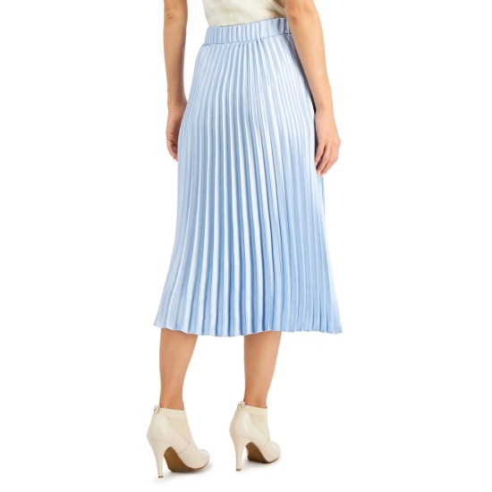  Pleated Midi Skirt (Blue, X-Large)