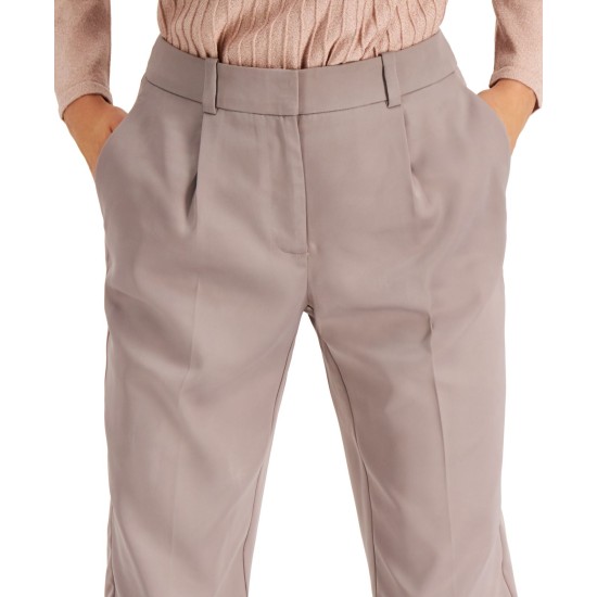  Pleated Slim-Fit Pants (Beige), Beige, 10