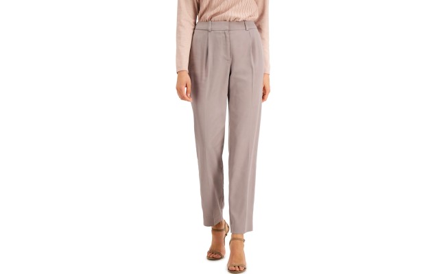  Pleated Slim-Fit Pants (Beige), Beige, 10