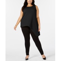 Alfani Plus Size Asymmetrical Tank Top, Black, 2X