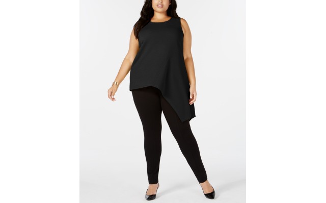  Plus Size Asymmetrical Tank Top, Black, 2X