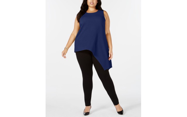  Plus Size Asymmetrical Tank Top, Dark Blue, 2X