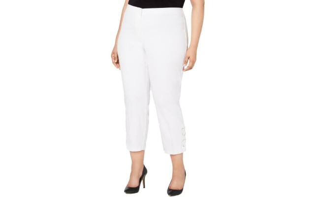  Plus Size Hollywood-Waist Pants 18W – White