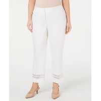 Alfani Plus Size Lace-Inset Capri Tummy-Control Pants, White, 24W