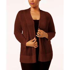 Alfani Plus Size Mixed-Stitch Open-Front Cardigan