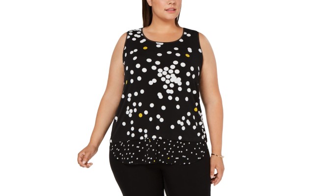  Plus Size Printed Contrast-Hem Tank Top 3X – Black