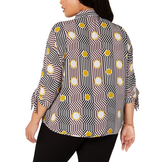 Plus Size Printed Tie-Cuff Blouse 3X – Yellow