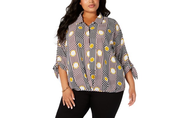  Plus Size Printed Tie-Cuff Blouse 3X – Yellow