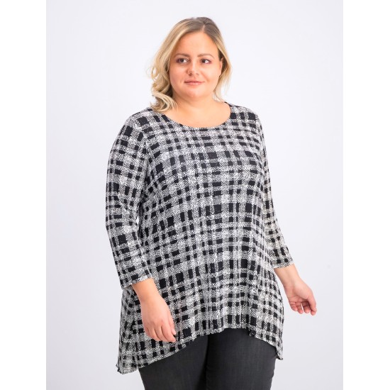  Plus Size Printed Woven-Back Top