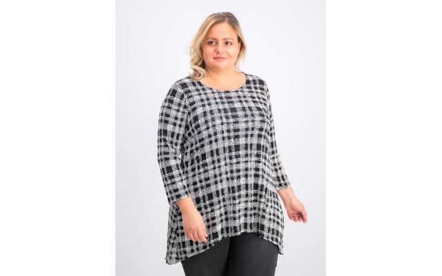  Plus Size Printed Woven-Back Top