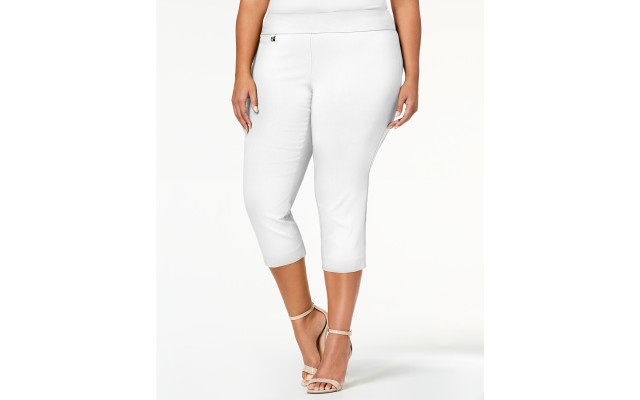  Plus Size Pull On Capri Pants In Bright White, Natural, 14W