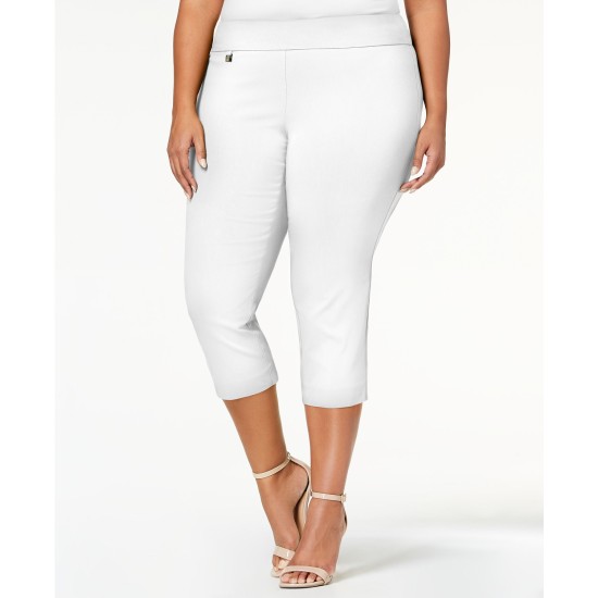  Plus Size Pull On Capri Pants In Bright White, Natural, 24W