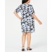  Plus Size Short Sleeve Knee Length Printed Sheath Dress, Black, 20W