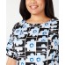  Plus Size Short Sleeve Knee Length Printed Sheath Dress, Black, 20W