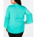  Plus Size Tie-Hem Lantern-Sleeve Top Green Size 1X